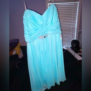 This is a light blue mini dress strapless size XL